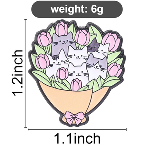 Broche en émail motif chat mignon et bouquet de tulipes, broche chat dessin animé et fleur pour la décoration de sac à dos - Product Image 6