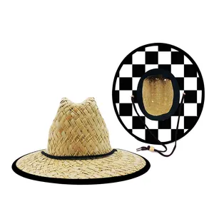 Kids Lifeguard Checkered Flag Straw Summer Hats Children 1 To 5-year-old Boys And Girls Sun Hats For Boy