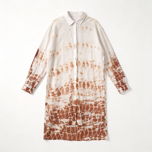 Abito a maniche lunghe HuaYi certificato GOTS e OEKO-TEX, tinto a mano marrone |   Copricostume Boho Maxi Elegante da Spiaggia per Donne - Product Image 2