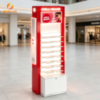 Stand Display Kacamata LED Merah Custom Branded dengan Rak & Kabinet Terkunci untuk Mal