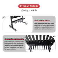 Banc de rangement moderne en acier et vinyle néoprène pour haltères, durable, Helfit 34kg 1020mm, commercial, noir, unisexe