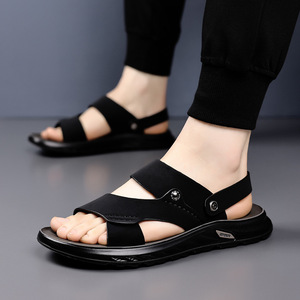 รองเท้าแตะผู้ชายแบบสายไขว้สีน้ำตาลปิดด้วยเวลโครพื้นรองเท้าหนารองเท้าลำลองฤดูร้อนสำหรับวัยรุ่นอายุ 18-40 ปี - Product Image 2