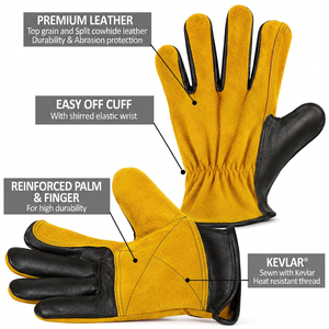 Professional Leather Welder <b>Gloves</b> with <b>Long</b> Cuff and Thumb Reinforcement Flame Resistant Leather Welding <b>Gloves</b> - Product Image 6