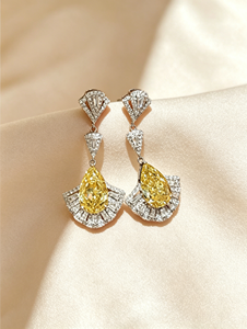 Joyería Fina, <span class=keywords><strong>Oro</strong></span> Blanco <span class=keywords><strong>de</strong></span> 18K, Diamante Cultivado en Laboratorio Certificado por IGI GIA, 0.5CT 1CT 1.5CT, Corte Pera, Diamante Amarillo VS-VVS, Pendientes <span class=keywords><strong>de</strong></span> <span class=keywords><strong>Matrimonio</strong></span> - Product Image 1