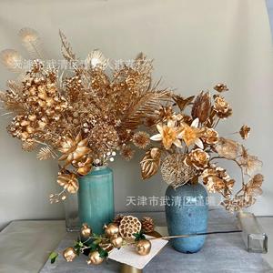ดอกไม้ประดิษฐ์ Jinxi ใบพลาสติกสีทอง ขนาด 10 ซม.-30 ซม. สำหรับตกแต่งงานแต่งงานและบ้าน - Product Image 1