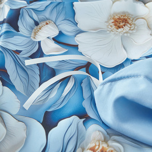 סט מצעים זוגי (קווין סייז) מודפס דיגיטלית, פוליאסטר, דוגמת פרחים, 3 חלקים, כולל ציפית רכה - Product Image 4