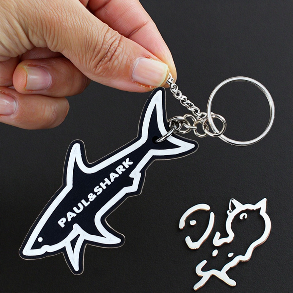 Customized Stylish Double-Sided PVC Shark Pattern Keychain PVC Bag