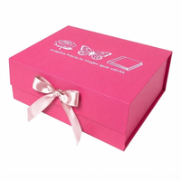 Ensemble d'emballage cadeau rose de luxe sur mesure, boîte rigide pliable à fermeture magnétique avec nœud en ruban de satin