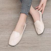 Mocassins rétro à enfiler à bout carré pour femme, couleur unie, respirants, tendance, plats, polyvalents, chaussures de travail en PU/caoutchouc