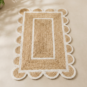 Tapis en jute de style côtier, rectangulaire, couleur naturelle, fait main, antidérapant, à poils plats, pour salle de bain - Product Image 1