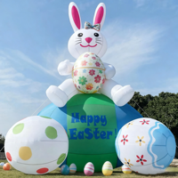 Décorations gonflables géantes personnalisées de cour de lapin et d'oeufs de Pâques avec des lumières de LED pour des vacances