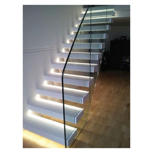 Escalera Flotante Personalizada con Inserto <span class=keywords><strong>de</strong></span> Pared <span class=keywords><strong>de</strong></span> Hormigón Reforzado, Peldaños <span class=keywords><strong>de</strong></span> Madera <span class=keywords><strong>de</strong></span> Nogal Sólido, Escalera con Iluminación LED en los Peldaños - Product Image 6