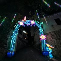 Lampu LED Warna-warni Koridor Bunga Si Hai untuk Dekorasi Festival Luar Ruangan, Buatan Tangan, Tahan Air, Kain Sutra & Instalasi Seni Baja