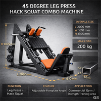 Machine combinée Hack Squat et Leg Press QS Commercial à 45 degrés - Équipement de fitness en acier avec fonctions de sécurité, poids maximal de l'utilisateur 200 kg