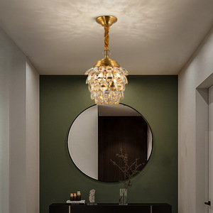 โคมไฟ LED สไตล์มินิมอลทันสมัยทำจากทองแดงทั้งหมด โคมไฟระย้าคริสตัลรูปวงรีสุดหรู สำหรับทางเข้าห้องน้ำ ห้องรับประทานอาหาร - Product Image 1