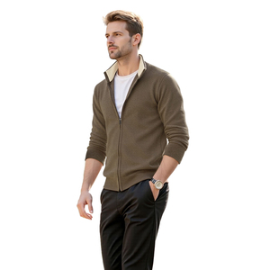 Cardigan da <span class=keywords><strong>Uomo</strong></span> in Maglia 100% Cotone con Zip Intera e Collo Alto, Personalizzabile con Logo OEM, Giacca a Maniche Lunghe - Product Image 4