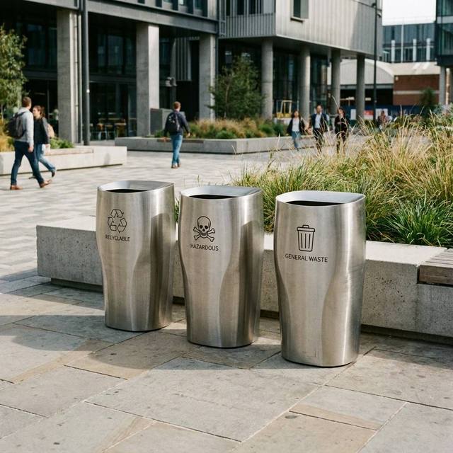 Custom Brushed Stainless Steel Recycling Bin Premium Waste Sorting Trash Can for Public Area Mall Airport Commercial Space