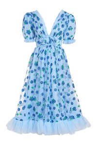 2025 estate elegante abito Midi da donna personalizzato manica a sbuffo Tulle ricamato al limone - Product Image 3