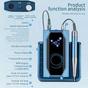 2032 AT-NDB-181 OEM Rechargeable 6000mAh Gleamy 40000 tr/min Brushless Professionnel Portable Forte E Lime Nail Drill Machine - Product Image 4