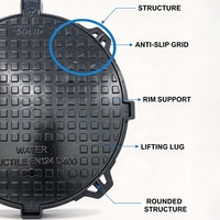 Couvercle de regard rond en fonte ductile solide de qualité municipale pour le Moyen-Orient, EN124 D400, charge lourde, pour appel d'offres gouvernemental