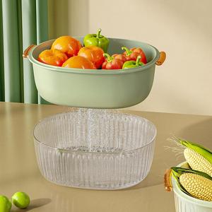 Cesta coladora de plástico de 2 niveles para frutas y verduras, duradera, apilable, con bandeja para lavado en la cocina - Product Image 4
