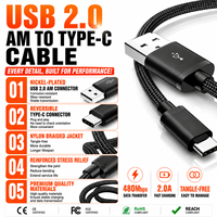 Cable USB C de Carga Rápida 3A Personalizado LUNG KAY [6.6ft/10ft] Cable de Datos Trenzado Resistente USB C a USB A para Laptop, Teléfono Móvil y Escáner