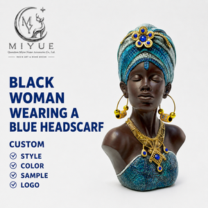 Ornements en résine créatifs de style européen, représentant une femme noire à turban bleu, pour entrée, modèle de vin MiYue High - Product Image 1