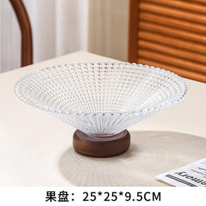 Plateau à fruits en verre géométrique élégant avec base en bois pour la décoration du salon, taille standard, nouveau style chinois - Product Image 5