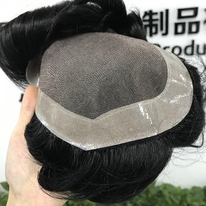 アフロヘアピース ブラック 薄皮 メンズヘアウィッグ 自然なつけ毛 100%バージンフレンチレース人毛ヘアピース 男性用 - Product Image 3
