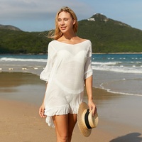 Robe de plage courte sexy à manches longues et épaules dénudées pour femme, personnalisée en usine, 1 pièce, style maillot de bain une pièce