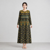 Robe longue décontractée pour femme à manches longues, col rond, imprimé floral, coupe évasée, boutonnée sur le devant – Prix de gros