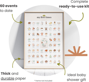 Baby Shower New Parents Gift 60 Moments My First Times Poster avec cintre en bois Nouveau-né Souvenir Toddler Milestone Memory Poster - Product Image 6