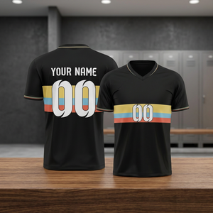 Maillot de football personnalisé pour homme, col en V noir, avec design rayé, impression sublimée, polyester respirant, manches courtes, sport adulte - Product Image 3