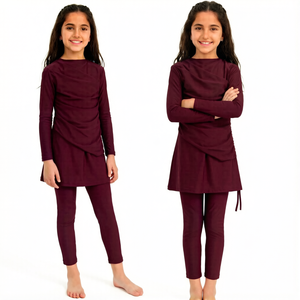 Haut <span class=keywords><strong>de</strong></span> <span class=keywords><strong>maillot</strong></span> <span class=keywords><strong>de</strong></span> <span class=keywords><strong>bain</strong></span> <span class=keywords><strong>de</strong></span> luxe respirant + Leggings en tissu à séchage rapide UPF 50+ imprimé ou brodé pour filles musulmanes - Product Image 1
