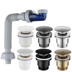 Washbasin Drain Plug Push Button Anti Clogging Threaded 1.5 In Cylindrical Bouncing Type With Hose Set - Product Image 1