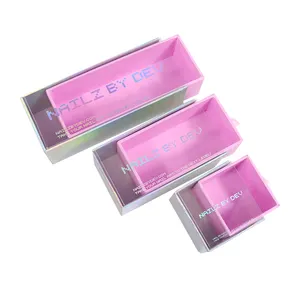 Benutzer definiertes Logo Private Label Rechteckiges Papier Schiebe schublade Pink Holo graphic False Eyelash Box Verpackung Wimpern Display Box
