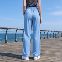 Jean large bleu ciel avec cordon de serrage pour femme, idéal pour les sorties d'automne à Pierhead