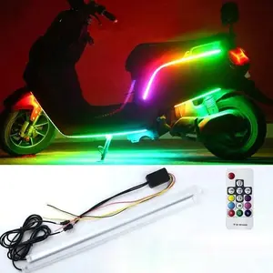 Motorfiets Auto Multi Kleur Dagrijlichten Glow Flexibele Neon 30Cm 45Cm 60Cm Vloeiende Motorfiets Led Strip licht