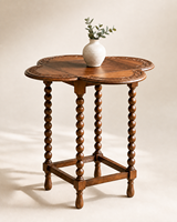 Table d'appoint d'angle rétro en bois massif sculpté à la main avec pied tourné pour appartement