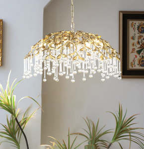 Gran oferta creativa gota de lluvia luz de techo comedor oro redondeado gota de agua vidrio K9 araña de cristal - Product Image 5