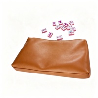 Sac de rangement pour tuiles de mahjong en cuir PU marron doux de qualité supérieure avec doublure en micro-suède, style américain