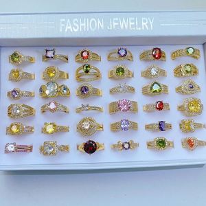 High Quality Fashion Colored Zircon Diamond Personalized Ring Gold Plated Big Gemstone Ring Jewelry Ring Wholesale - Product Image 5