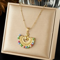 Collier Pendentif Croissant Bohème en Acier Inoxydable avec Perles Multicolores, Anti-ternissement, Style Ethnique Vintage, Idéal Cadeau Bijou