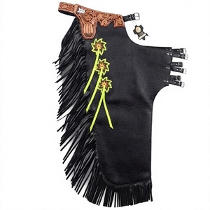 Chaps de Rodeo en Cuir Noir Faits Main sur Mesure, Entièrement Ornés, avec Accents Vert Citron et Motifs Floraux Gravés à la Main, Équipement Équestre Western - Product Image 1
