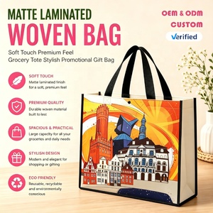 Sac tissé laminé mat, toucher doux, sensation premium, sac fourre-tout pour courses, sac cadeau promotionnel élégant - Product Image 1