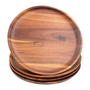 Free sample high quality round wooden plates set for dishes snack dessert