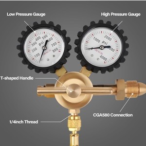 Régulateur d'azote 4000psi, valve d'azote de style américain CGA580, manomètre d'azote haute pression tout en cuivre G5/8 - Product Image 2