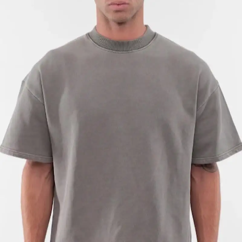 Kaus bahu jatuh katun 100% kustom mewah polos kualitas tinggi untuk pria kaus kotak ukuran besar berat leher tiruan kosong