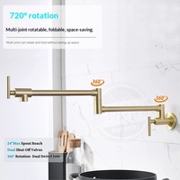 Robinet de cuisine pliable Kaiping Gold avec cartouche céramique, finition brossée, eau froide uniquement, montage mural