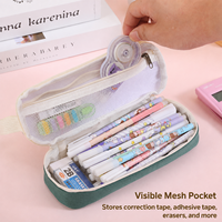 Trousse à crayons transparente carrée et ronde, multi-couches, grande capacité, durable, lavable, en tissu Oxford, sac de rangement pour papeterie